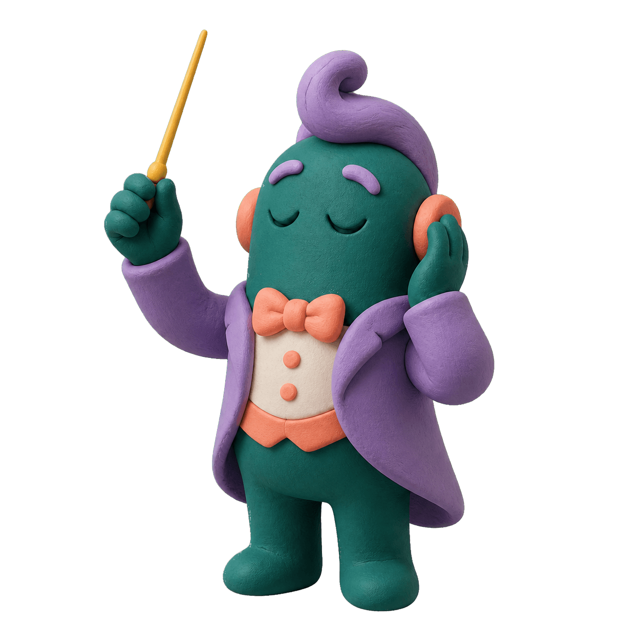 A clay conductor presenting a live lesson